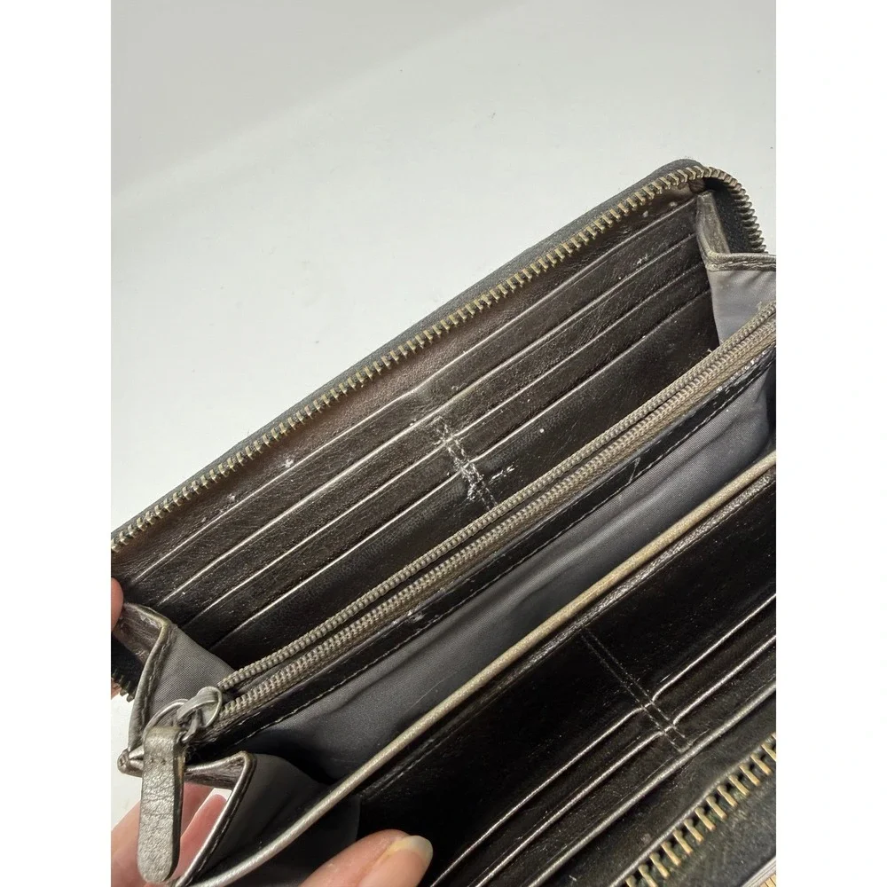 COACH Crocodile Embossed Leather Accordion Black Wallet 8 inches‎